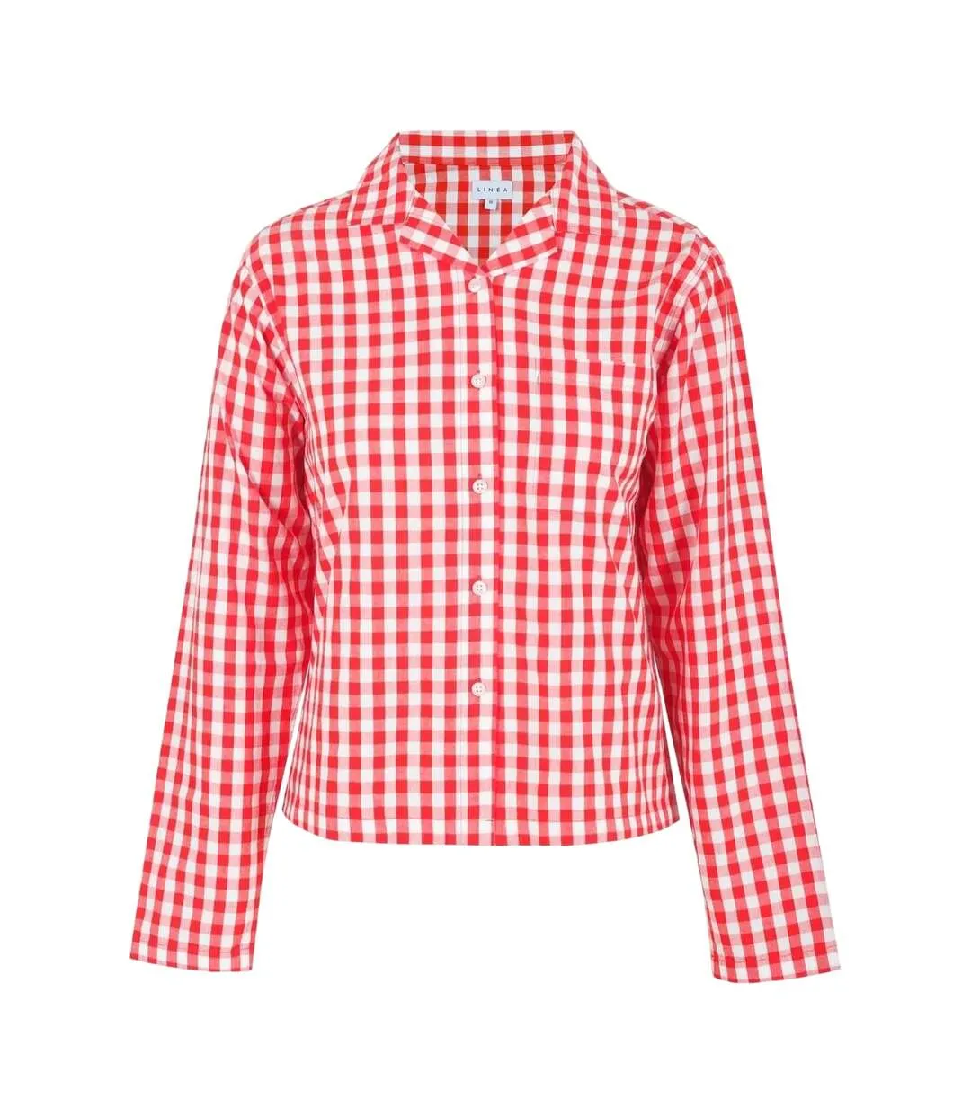 Womens/ladies Gingham Check Relaxed Fit Long-sleeved Shirt Red White Linea-1