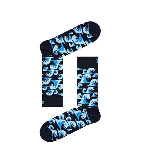 1 Pack Mens & Ladies Cotton Blue Waves Design Socks