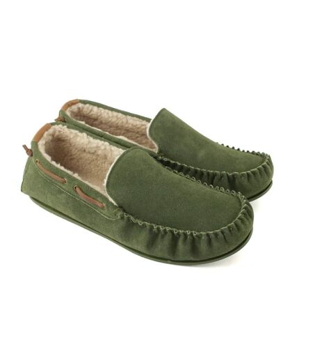 Mens owen berber suede moccasins olive Eastern Counties Leather