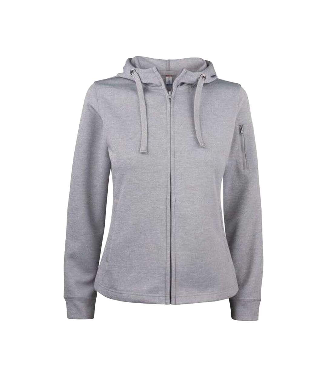 Womens/ladies Basic Full Zip Hoodie Grey Melange Clique-1