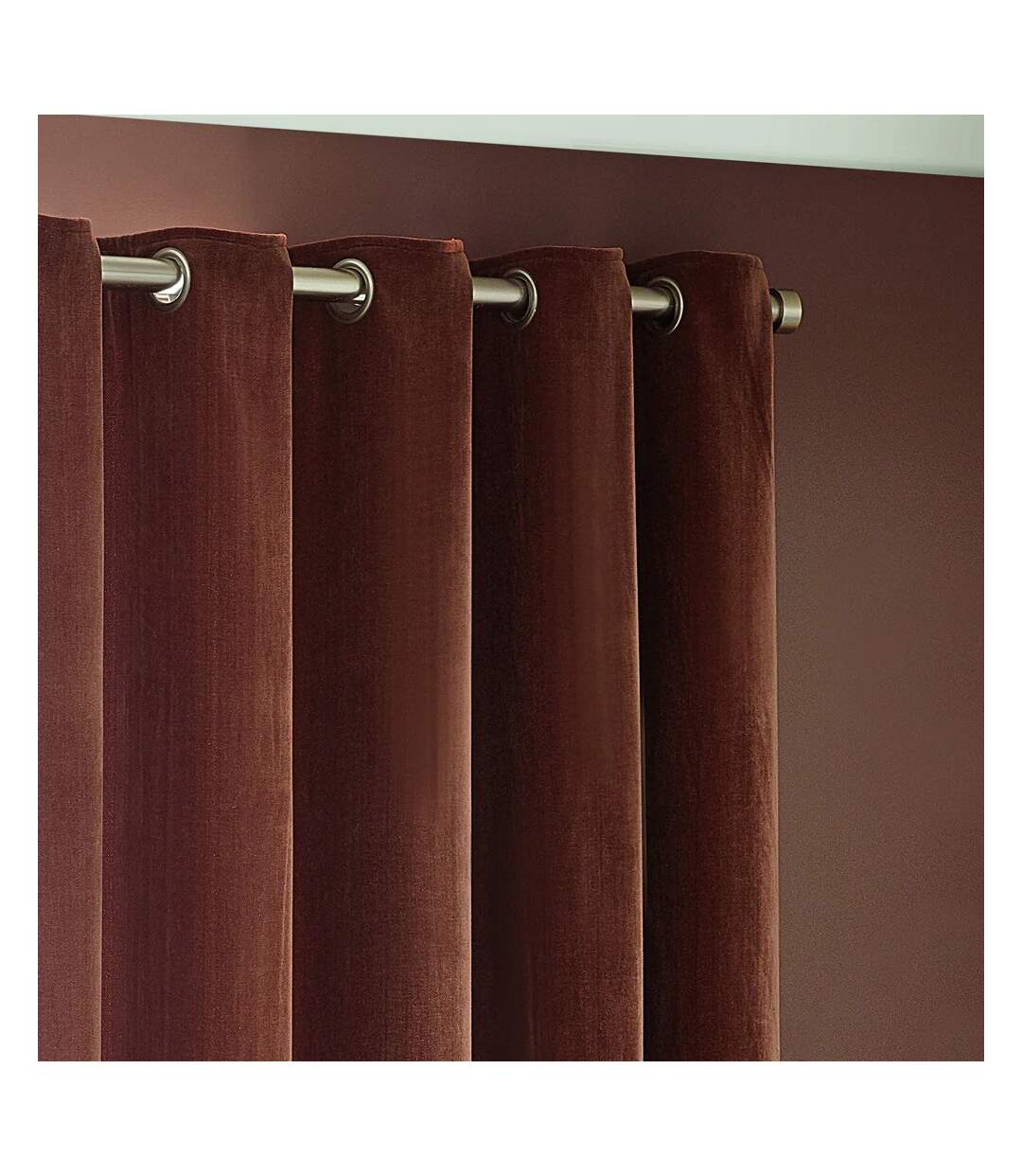 Chenille velvet eyelet curtains 168cm x 137cm nutmeg Yard-2