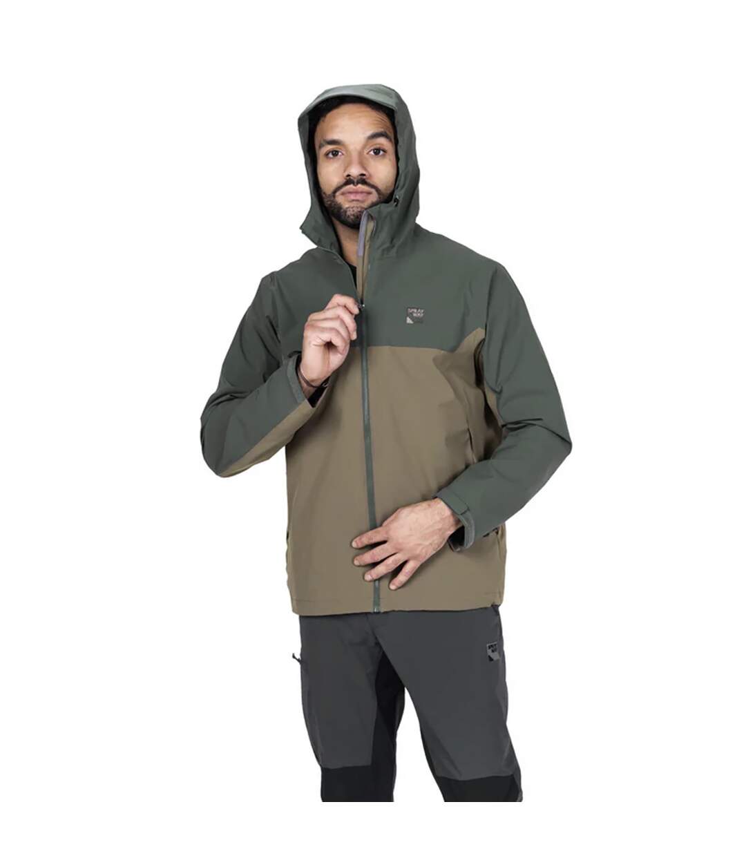 Mens Lightweight Waterproof Hiking Jacket with Hood Half Zip Rain Shell Coat-4