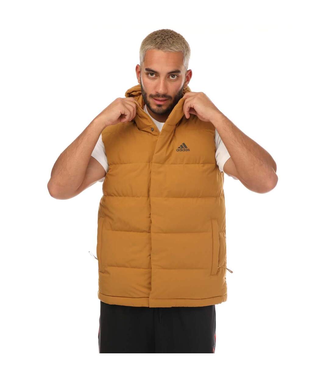 Mens Helionic Down Hooded Body Warmer Brown Adidas-2
