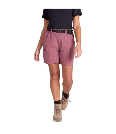 Womens/ladies Stellar Ripstop Hiking Cargo Shorts Dark Pink Mountain Warehouse