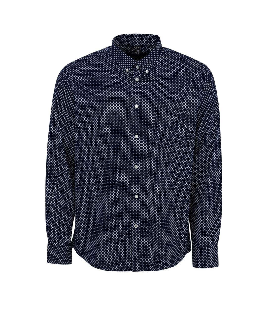 Chemise Manches Longues Motif/style À Motifs Homme Bleu Marine Blanc Fabric-1