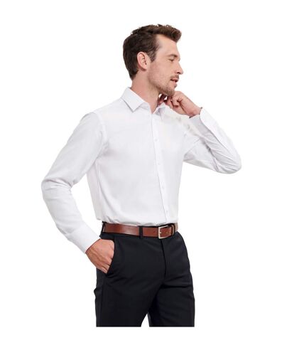 Russell Collection Mens Herringbone Long-Sleeved Formal Shirt (White) - UTRW9935