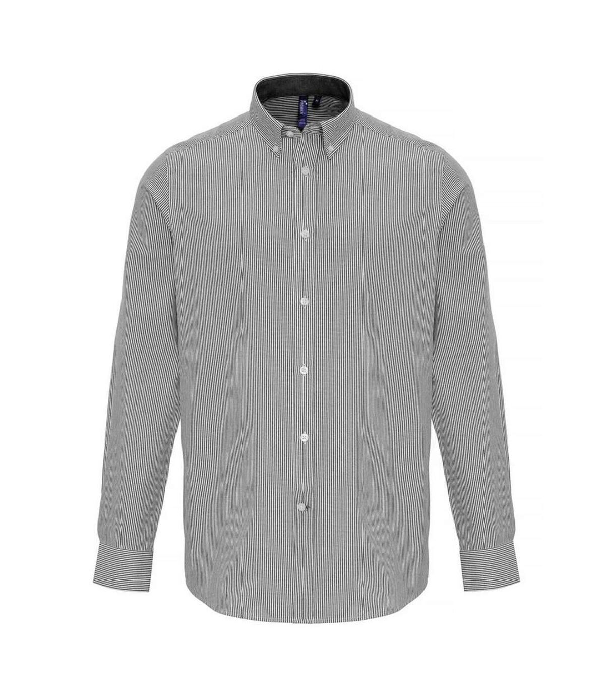 Premier Mens Cotton Rich Oxford Stripe Shirt (White/Gray) - UTRW6594