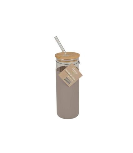 Gourde & Paille en Verre Silicone 0,5L Taupe