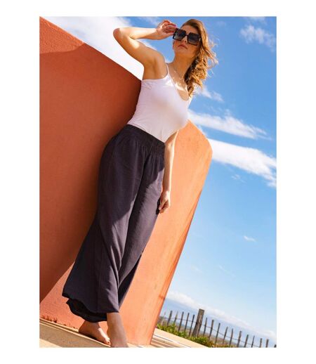 Pantalon fluide en viscose SANDY imprimé ethnique gris Coton Du Monde