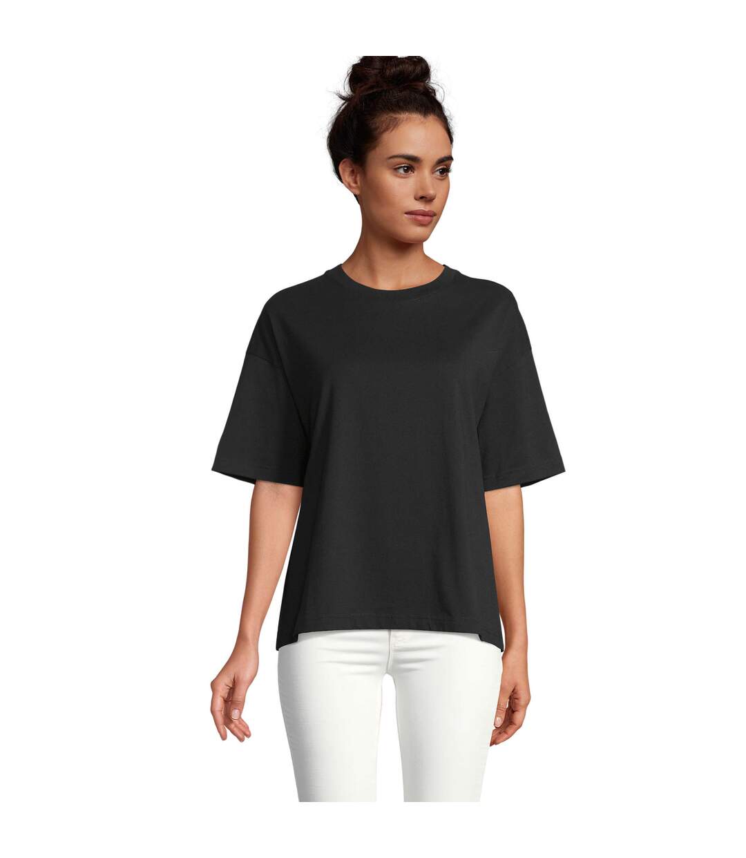 Womens/ladies boxy organic oversized t-shirt deep black SOLS-4