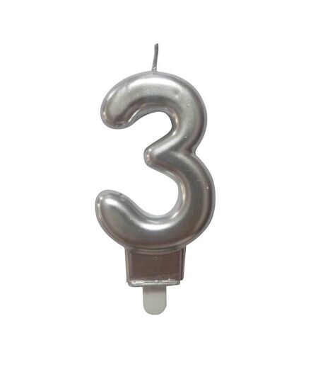 Bougie d'Anniversaire Chiffre 3 7cm Argent