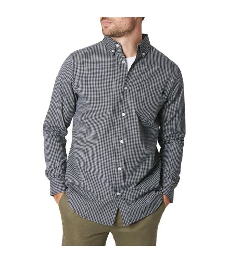 Mens mini grid check long-sleeved shirt navy Maine