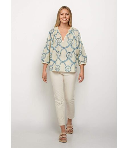 Blouse ample broderies ajourées manches 3/4
