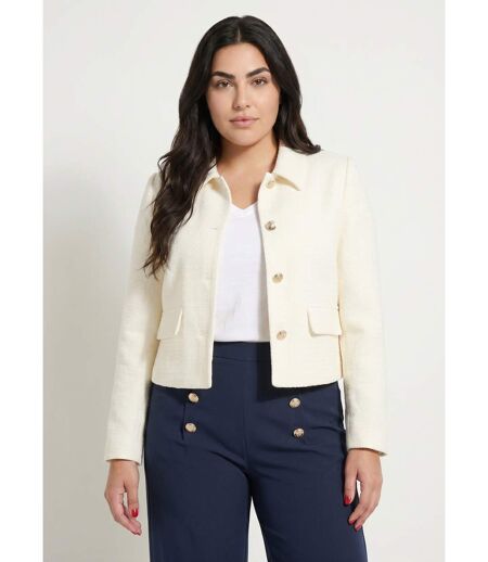 Veste courte droite boutonnée tissu natté uni