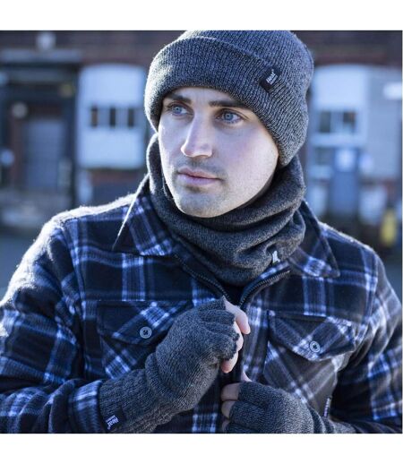 Mens Warm 3.2 TOG Fleece Lined Winter Thermal Fingerless Gloves in Khaki & Navy