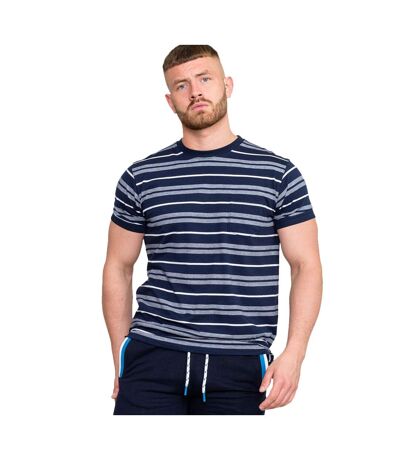 Mens D555 Piccadilly Yarn Dyed Stripe Jacquard Kingsize T-shirt Navy White Duke