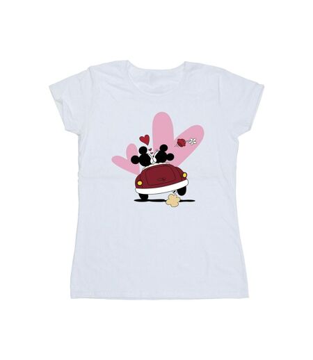 Disney T-shirt en coton imprimé voiture Mickey Mouse Femme/Ladies (Blanc) - UTBI33653