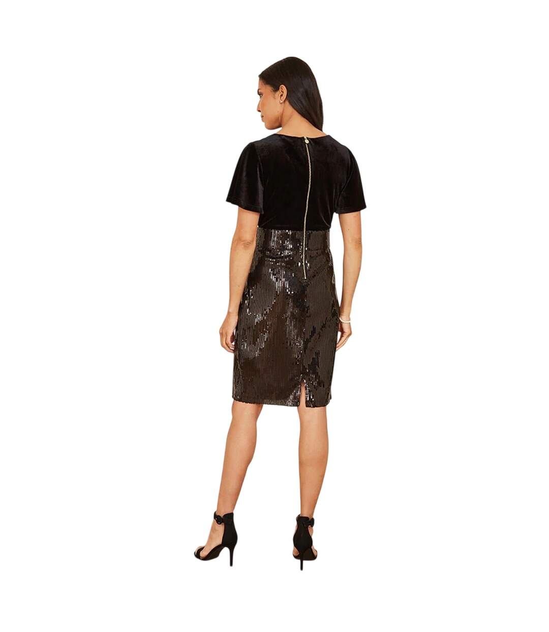 Womens/ladies Sequin Velvet Bodycon Dress Black Yumi-3