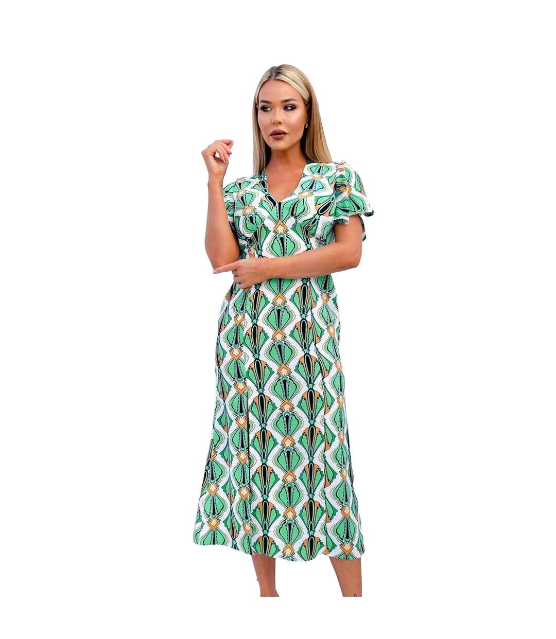 Womens/ladies Geometric Tie Detail Midi Dress Multicoloured AX Paris-2