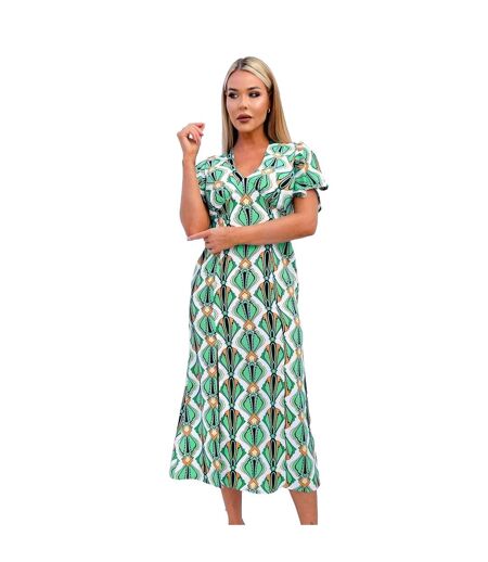 Womens/ladies Geometric Tie Detail Midi Dress Multicoloured AX Paris
