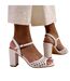 Womens/ladies cuba plaited pu medium block heel sandals white Where´s That From