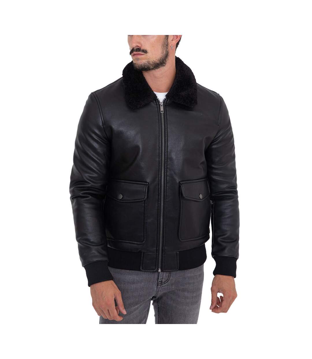 Veste homme col fourré Veste 606-1 noir