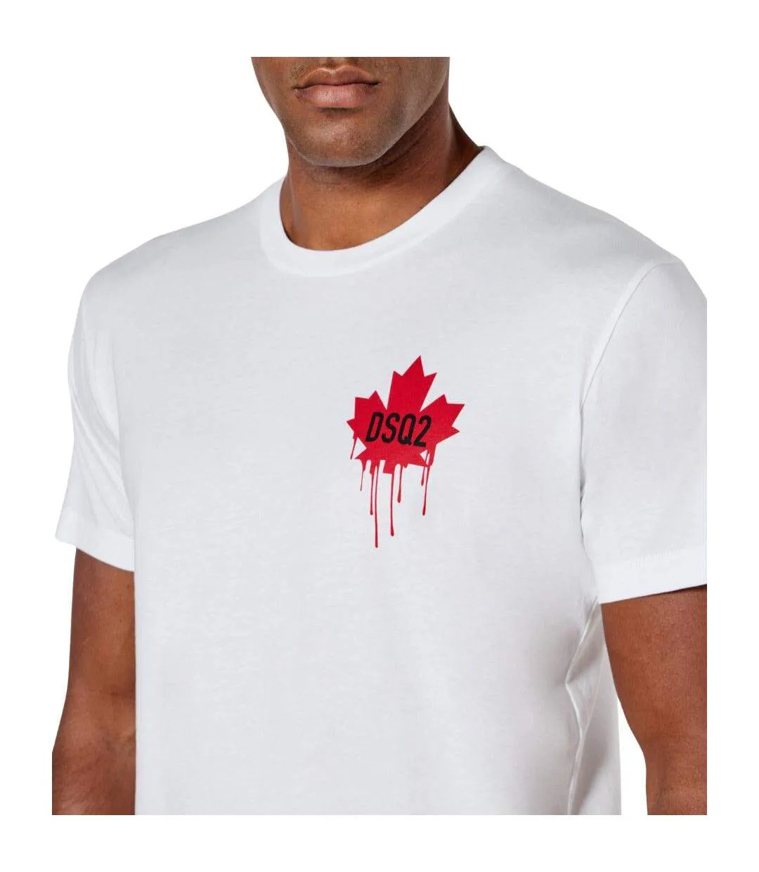 Mens Dripping Maple Leaf Cotton T-shirt Blanc DSquared2-4