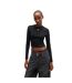 Womens/ladies Stacked Logo Slim Long-sleeved Crop Top Black Hugo-1