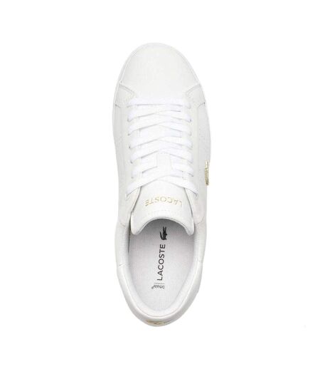 Womens/ladies Powercourt 2.0 Leather Trainers White Gold Lacoste