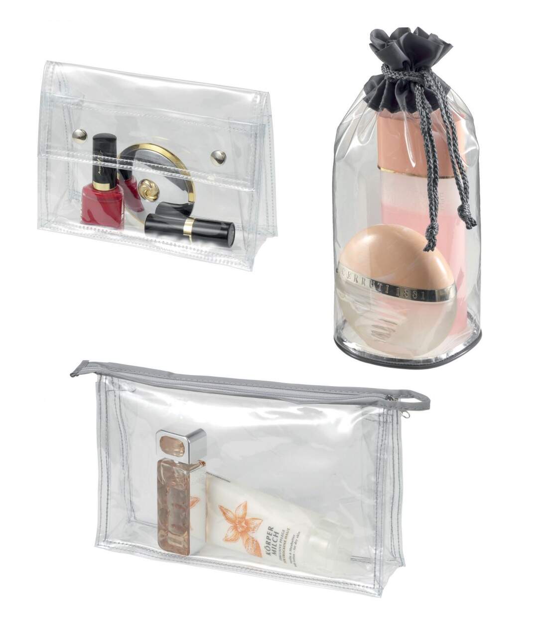 Lot de 3 pochettes transparentes différentes - maquillage - trousse toillette-1