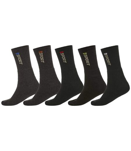 Pack of 5 Pairs of Men's Sports Socks - Black Grey 