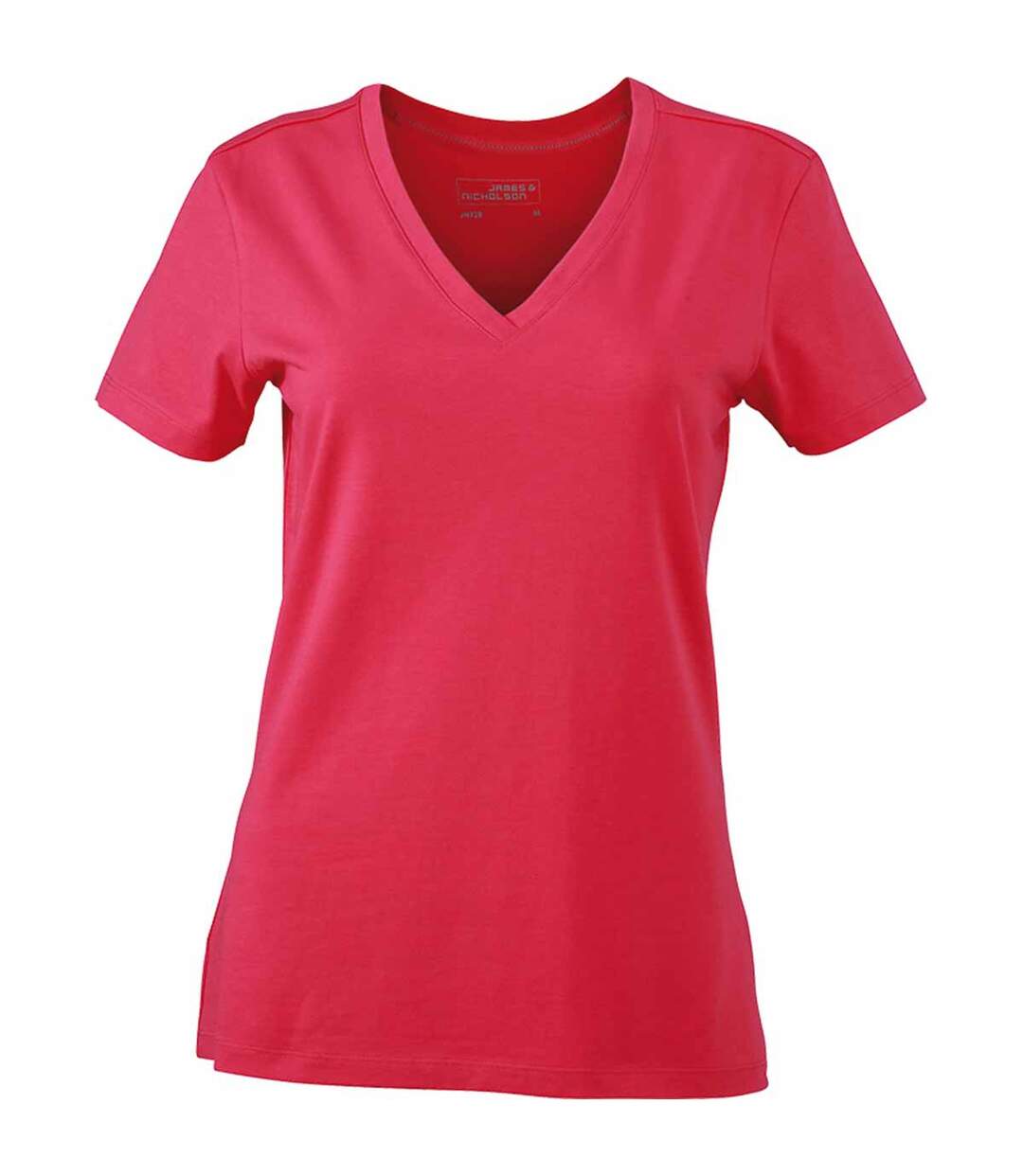 T-shirt col V - extensible - JN928 - ROSE - femme - manches courtes-1