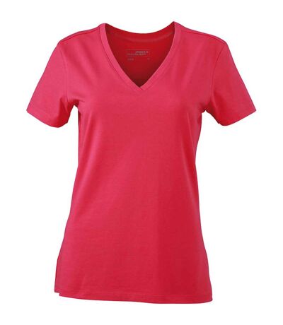 T-shirt col V - extensible - JN928 - ROSE - femme - manches courtes