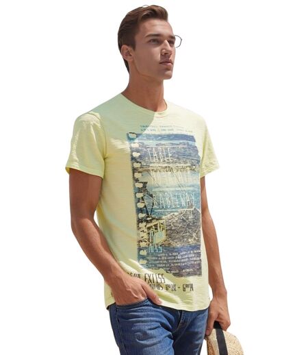 T-shirt homme jaune premium à  col rond en coton imprimé