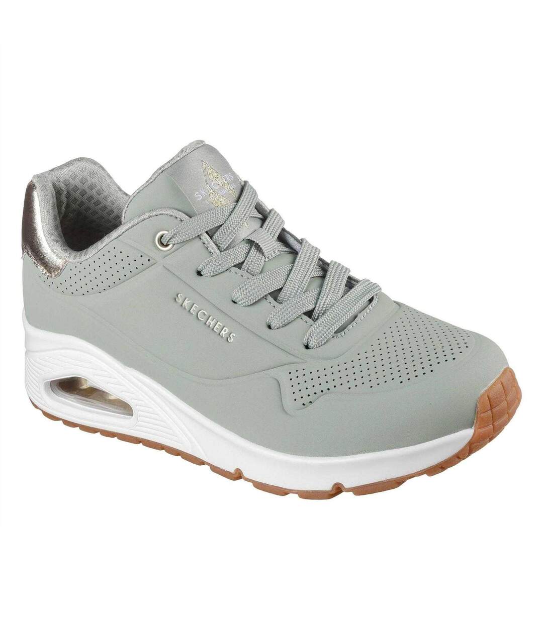 Baskets Uno Stand On Air Femme Vert De Gris Clair Or Métallisé Skechers-1