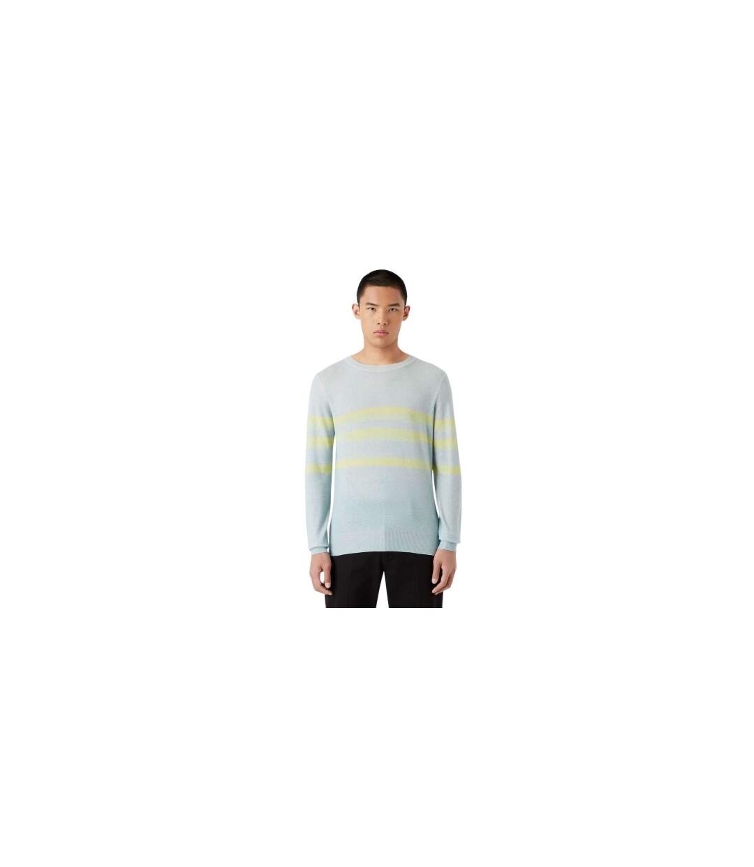 Mens Striped Long-sleeved Sweatshirt Light Blue Yellow Emporio Armani EA7-1