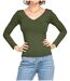 Tee shirt femme manches longues - Tee shirt femme col en V couleur vert