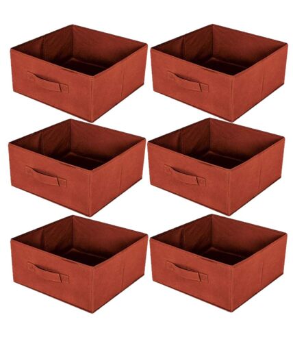 Lot de 6 boites de rangement pliables en polypropylène avec poignée - 30x30x15cm - Rouge Brique
