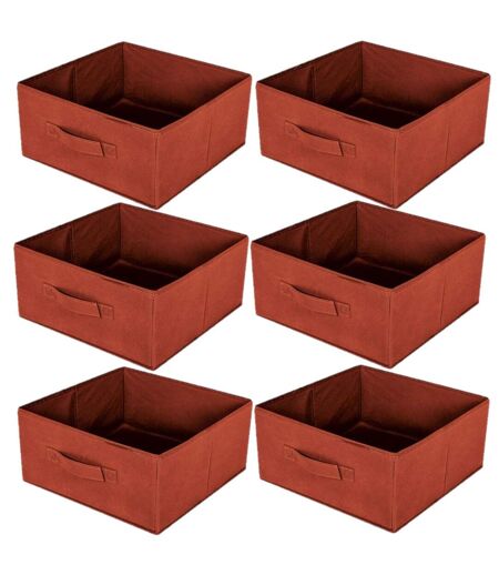 Lot de 6 boites de rangement pliables en polypropylène avec poignée - 30x30x15cm - Rouge Brique
