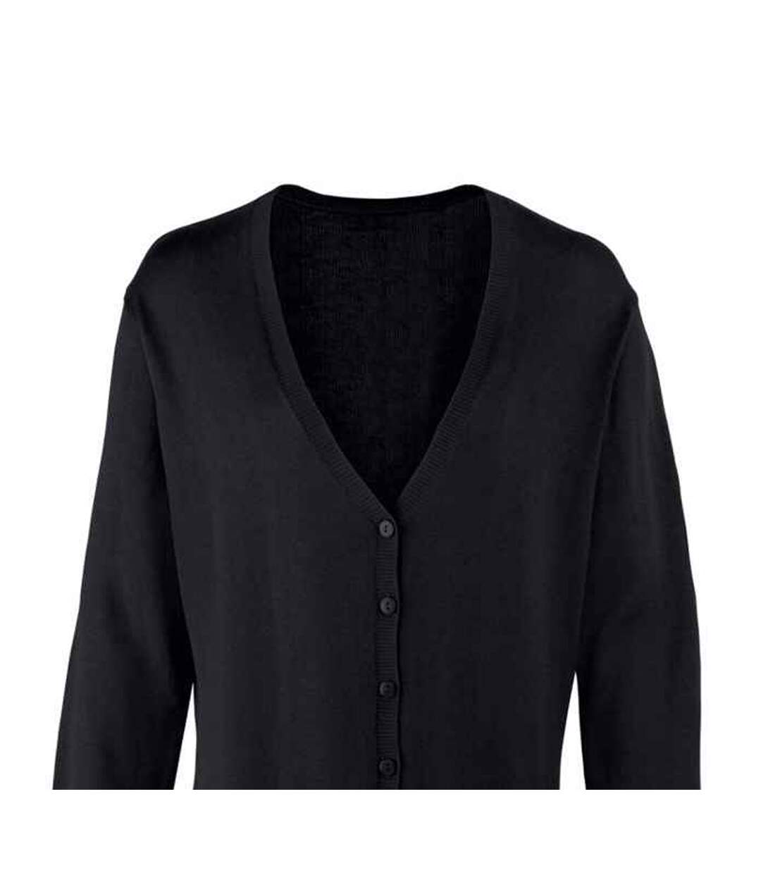 Womens/ladies Cotton Acrylic V Neck Cardigan Black Premier-2