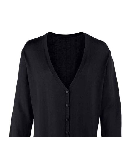 Womens/ladies Cotton Acrylic V Neck Cardigan Black Premier