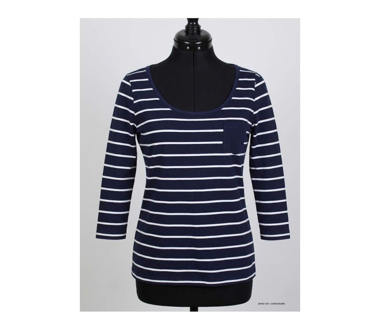 MAYFLOWER DARCY1 - Tee-shirt manches 3/4 marine à rayures blanches : le chic marin stretch-3