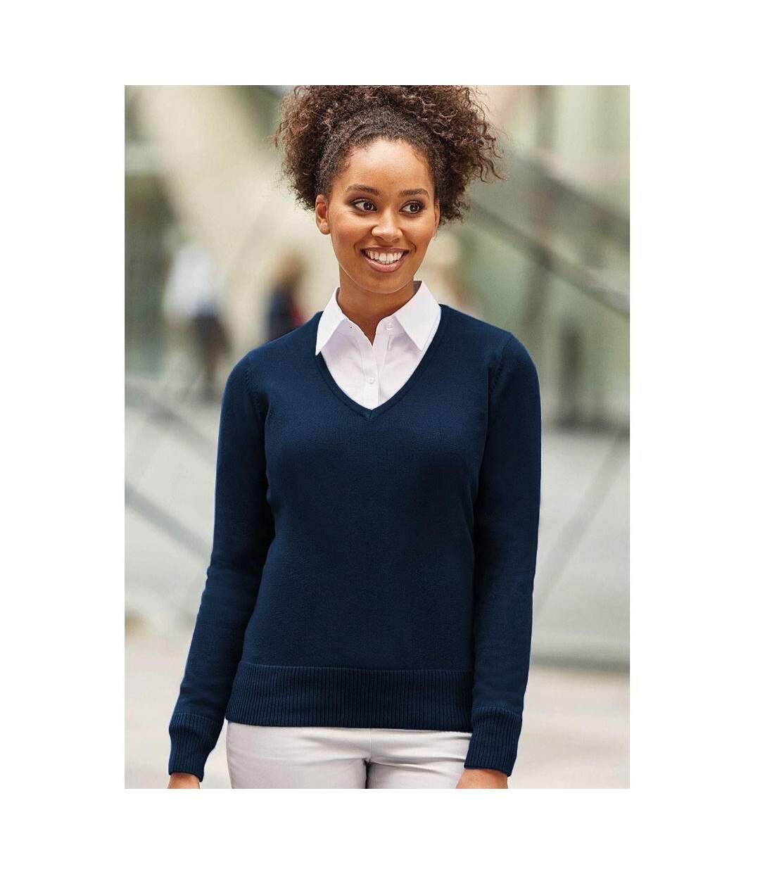 Pull Col V Collection Femme Bleu Marine Russell-1
