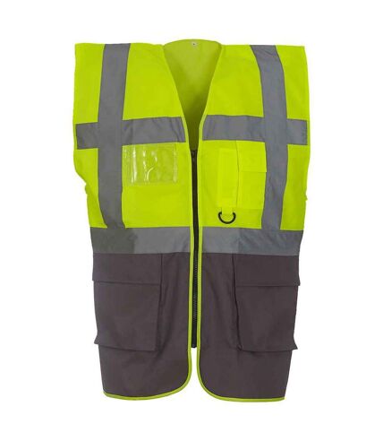 Unisex adult executive hi-vis waistcoat yellow/grey Yoko