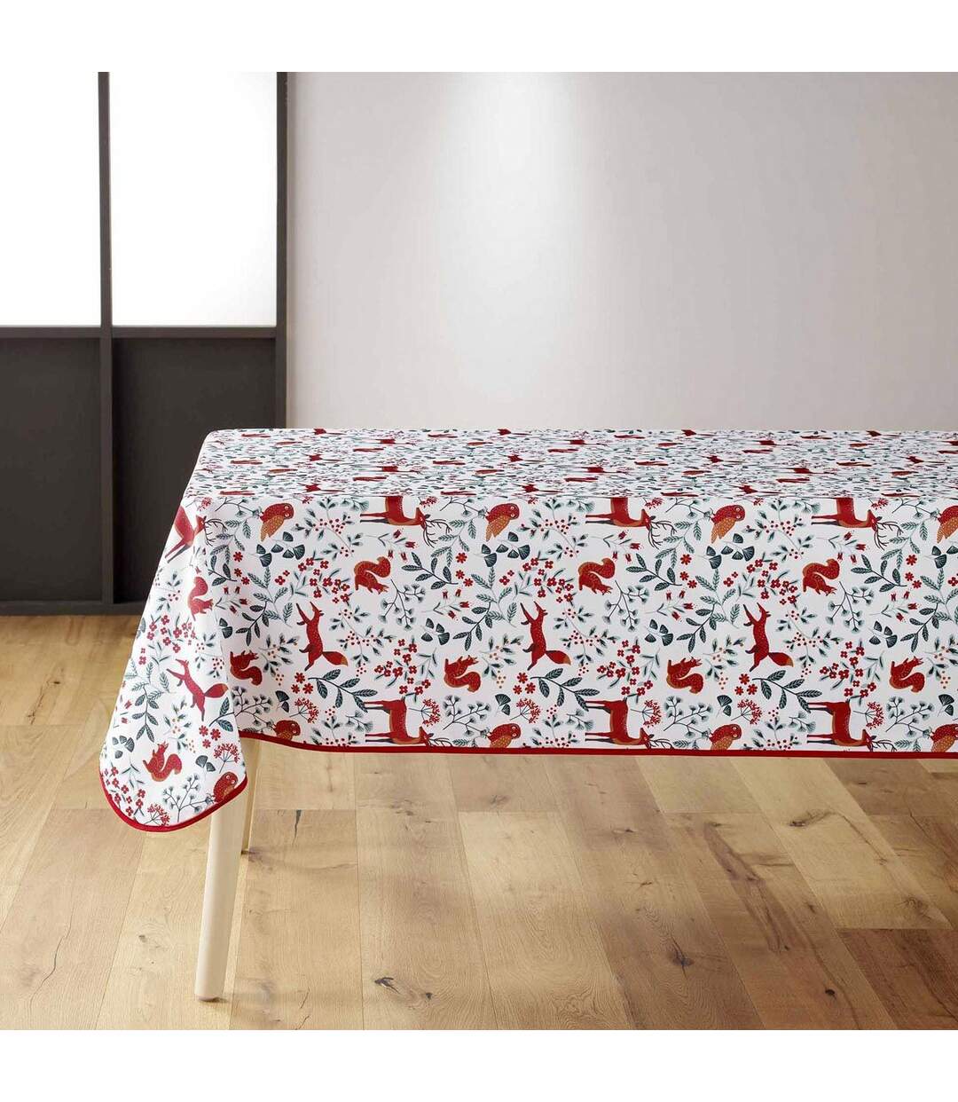 Nappe Imprimé Forestine 150x240cm Blanc & Rouge-1