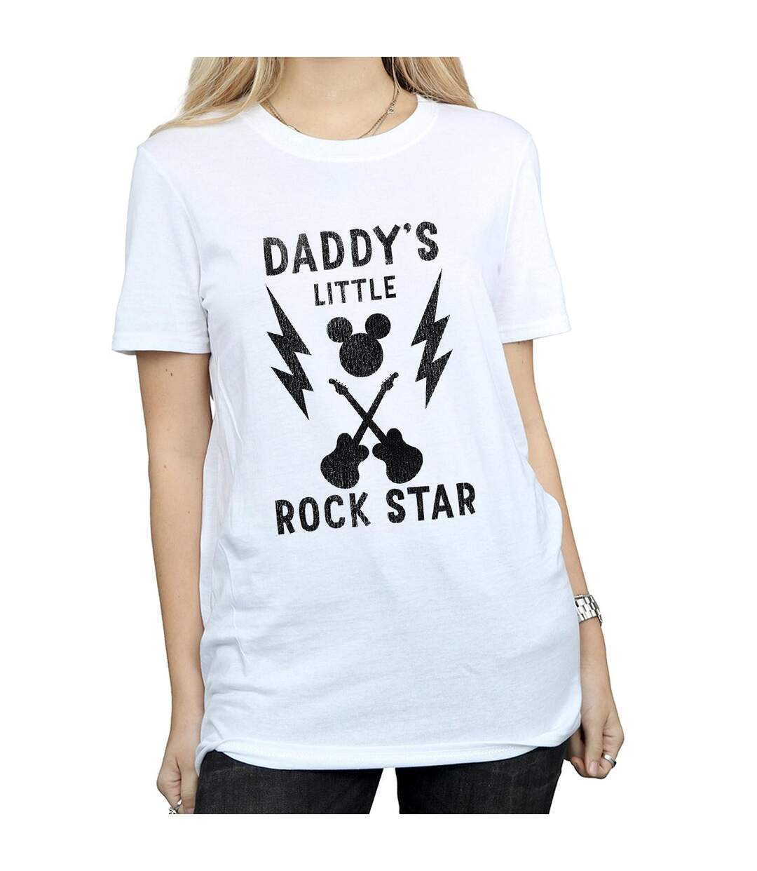 Disney Womens/Ladies Mickey Mouse Daddy's Rock Star Cotton Boyfriend T-Shirt (Blanc) - UTBI36273-3