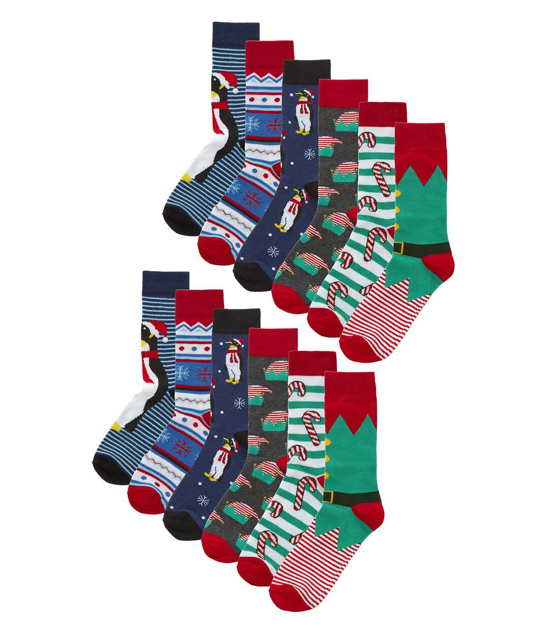 12 Pair Multipack Mens Christmas Design Socks-1