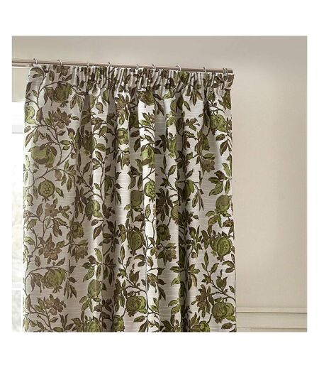 Jacquard pomegranate floral pencil pleat curtains 228cm x 228cm green Wylder