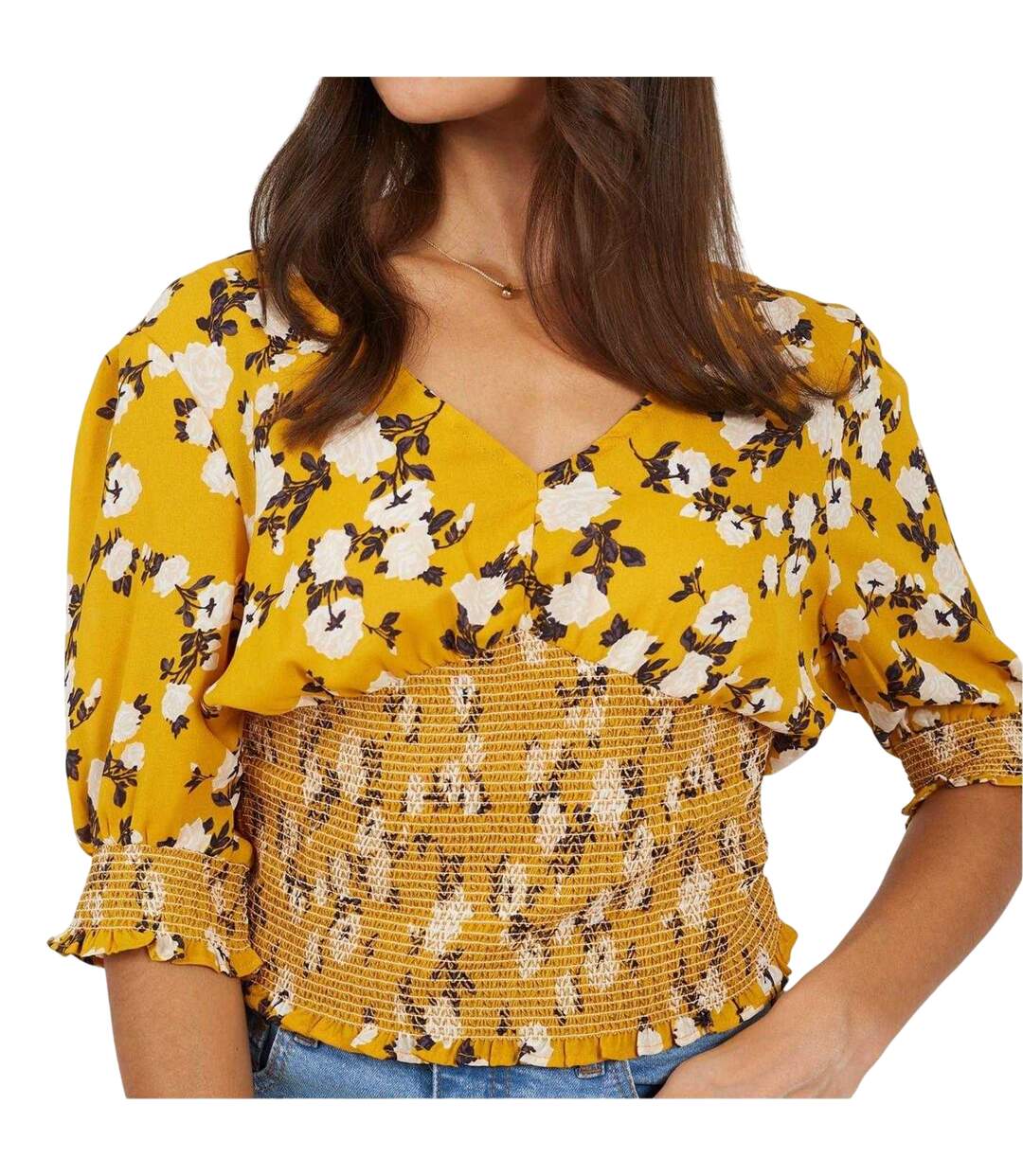 Blouse Manches Bouffantes Motif/style Floral Femme Blanc Jaune Brave Soul-4