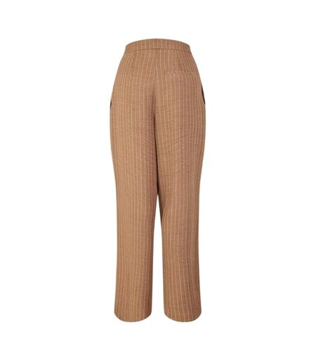 Womens/ladies Vertical Stripe Wide Leg Trousers Camel Biba